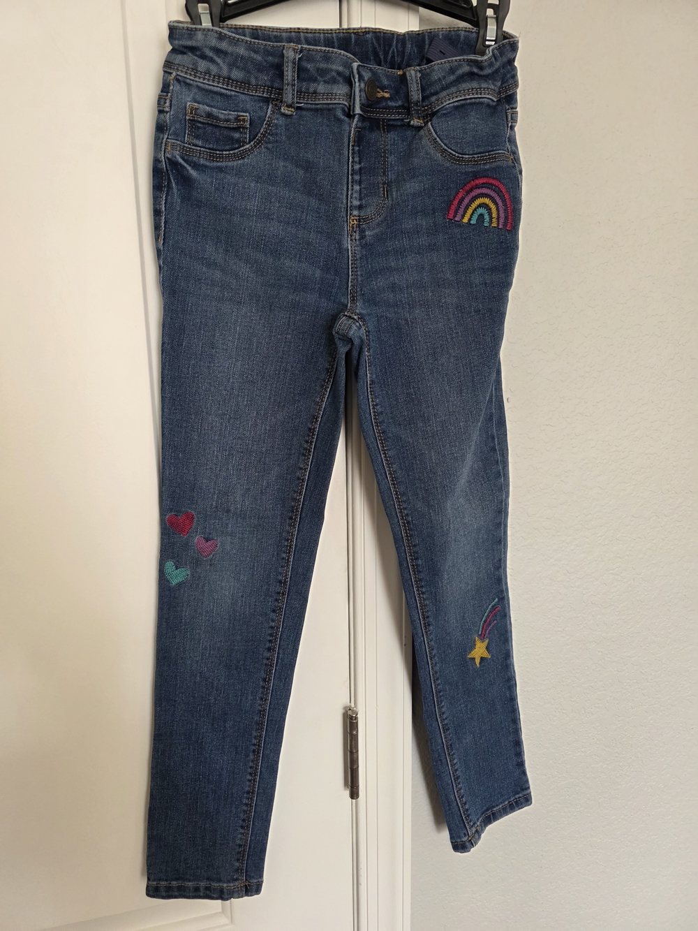 jumping beans Blue Skinny Jeans with Rainbow & Heart Embroidery